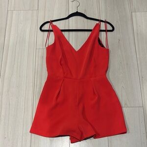 Topshop Red V-Neck Sleeveless Romper